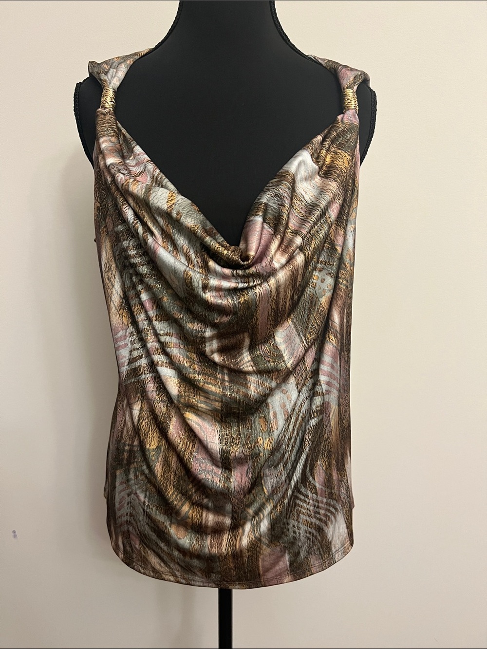 Cache Draped Cowl Neck Camisole in Brown & Pink